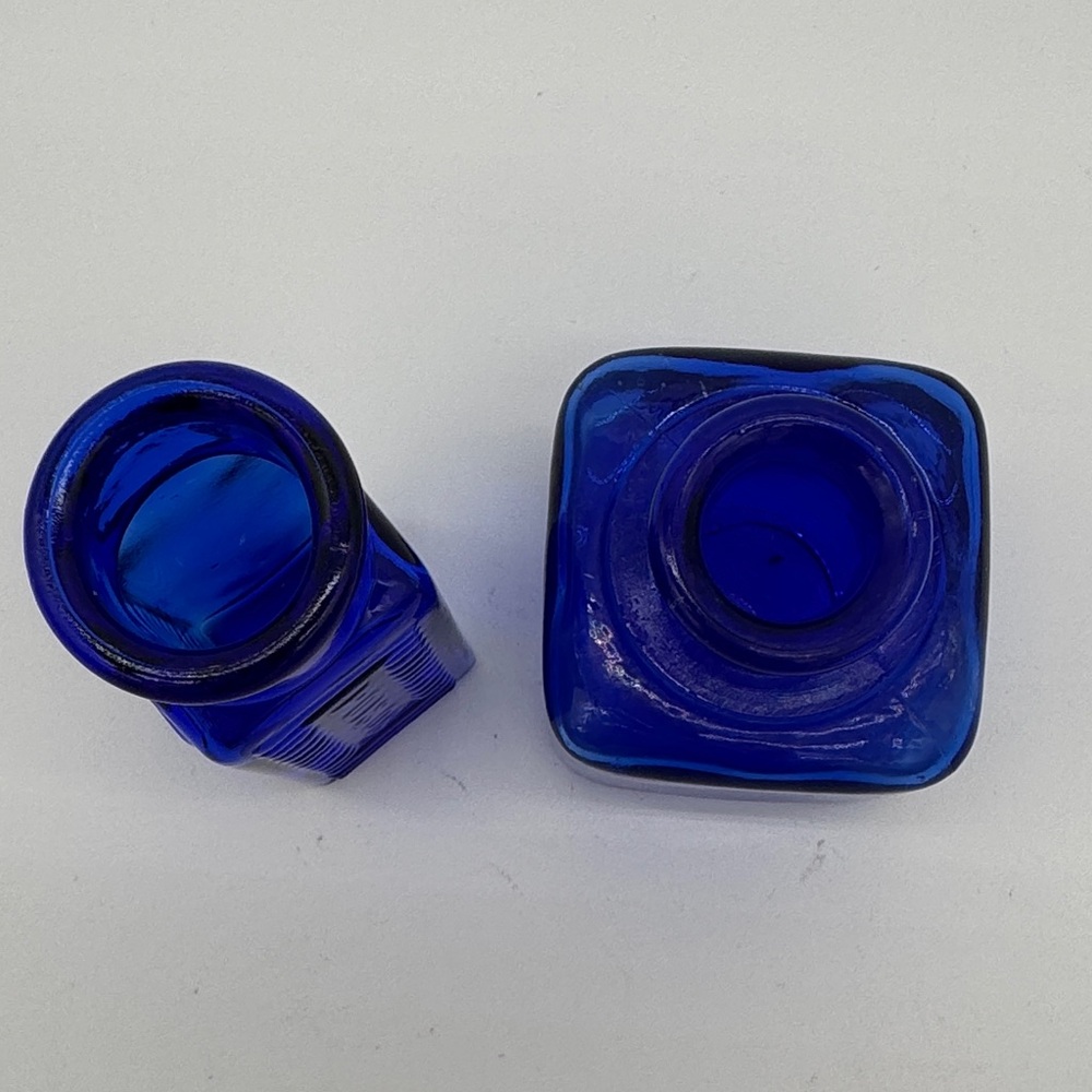 Vintage Cobalt Blue Glass Bottles Poison & Ink Well Pair - Picture 2 of 7